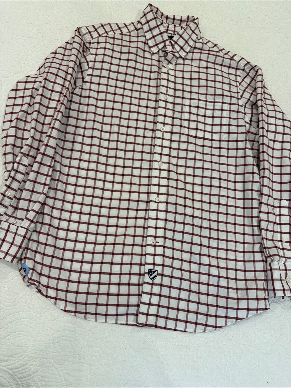 Daniel Cremieux White Button-Down Shirt with Burgundy Windowpane Check